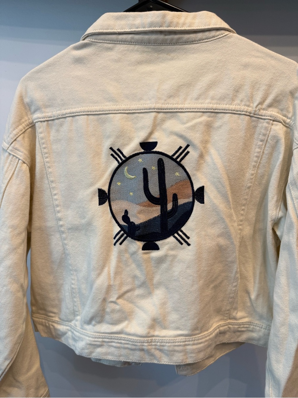 Embroidered Desert Scene Denim Jacket — Cropped & Oversized